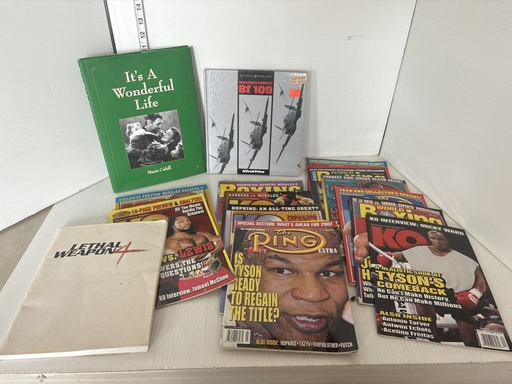 Lot: boxing magazines, lethal weapon play script,