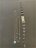 2 Turquoise Necklaces & 1 Choker,1 Sterling
