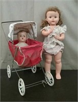 Vintage Bay Doll Carriage, 19" Cloth Doll, & 28"