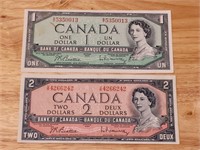 CANADIAN 1954 $1.00 & $2.00 NOTES