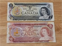 CND 1973 $1.00 DOLLAR & 1974 $2.00 DOLLAR NOTES