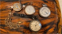 4 antique pocket watches , 2 gold tone ,