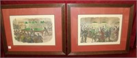 2pc Handcolored Engraving "Billiards Game" in