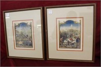2pc Vintage Prints "Wild Boar Hunt" & "Ox and