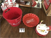 Coca-Cola Plastic Bucket, Tray, & Clock