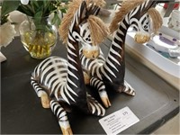 2 Wooden Zebra Sculptures