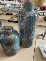 2 Blue Glass Vases