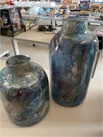 2 Blue Glass Vases