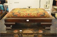 Needlepoint upholstered low footstool