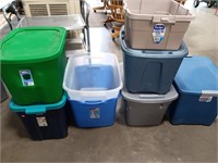 Totes 6-18 gal ,4 with lids, 2 without, 1-22 gal