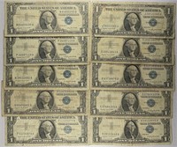 Lot of 10: $1 Silver Certificates