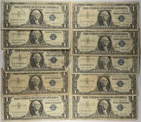 Lot of 10: $1 Silver Certificates