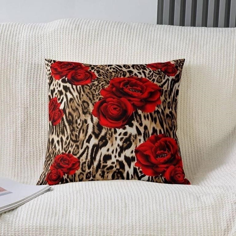 1PC Leopard Print Rose Throw Pillow Case