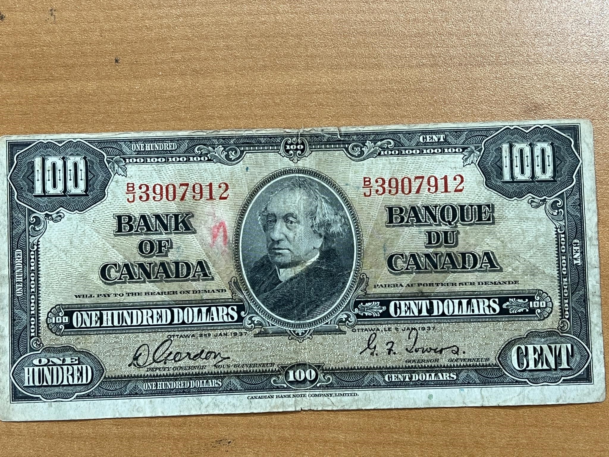 1937 Cdn J.McDonald $100 Bank Note