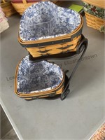 Longaberger baskets in metal stand
