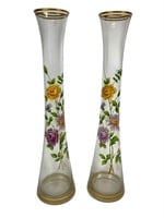 2 Hand Painted Floral Very Tall Vases