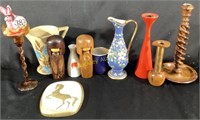 MCM LOT OF WOODEN WARE AND PITCHERS