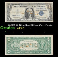 1957B $1 Blue Seal Silver Certificate Grades vf+