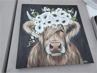 Decorative highland cow canvas wall print, 22x22