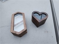 Two decorative wooden ring boxes