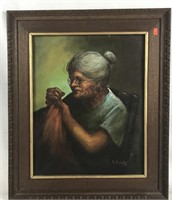 Knitting Grandma Oil Painting