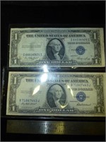 2pc US Silver Certificates - US $1 Silver Notes