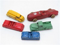 (4) "Tootsie Toy" Metal Cars, (1) "Arcor" Race Car