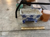 blue and white rectangular pot