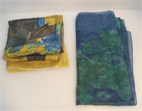 2 ABSTRACT PATTERNED COOL TONED SCARVES