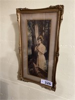 ANTIQUE FRAMED WOMEN IN CANOE PRINT