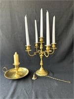Brass candelabra 13", chamberstick candle