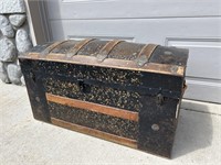 Antique Dome top trunk with embossed metal 36"x