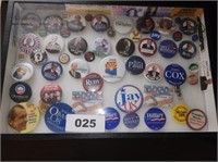LOT POLITICAL BUTTONS IN DISPLAY CASE  CLINTON JAY