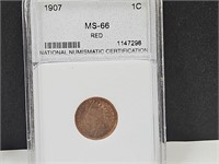 1907 1 Cent Graded MS 66 Red