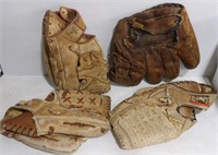 Lot of 4 Vintage Baseball Mitts Gloves