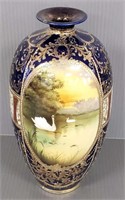 Nippon hand painted gold decorated scenic vase