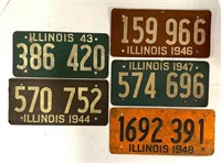 Five Vintage WW II Fiber License Plates