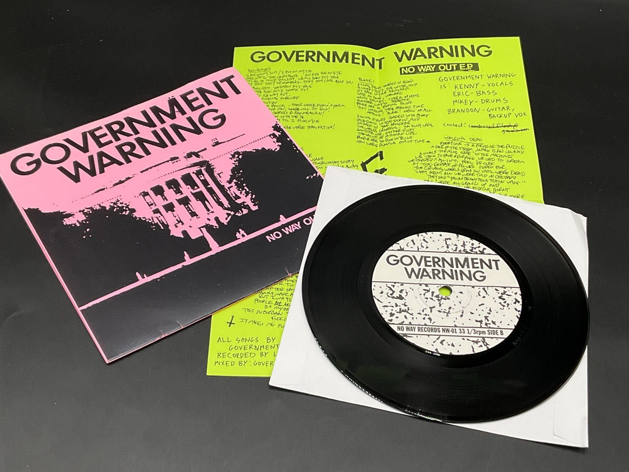 2005 Government Warning Punk 7" Vinyl Single RVA