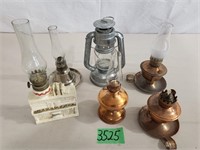 6 – Small Oil Lamps, Some Copper, 1-Lantern