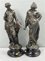 Pair Spelter White Metal Neoclassical Figures