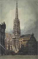 Antique Aquatint Vienna's St. Stefans Kirche