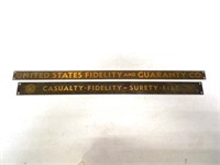 lot of 2 brass nameplates US Fidelity & Guaranty