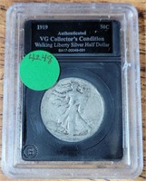 SLABBED 1919 WALKING LIBERTY HALF DOLLAR