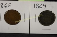 US 1864 AND 1865 CIVIL WAR ERA TWO CENT PIECES