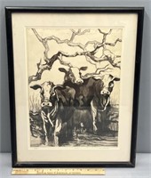 “Cows” Etching by Anne Wemple
