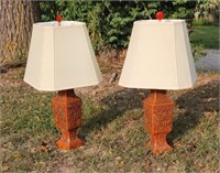 Pair Vintage Cinnabar Styled Ceramic Table Lamps