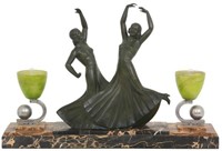 Marble & Bronze Deco Dancers Lamp