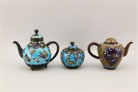 3 Cloisonne Miniature Pieces Teapots