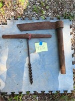 Antique drill and shingle froe