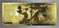 Mickey Mouse Disney Gold Foil Plated Note